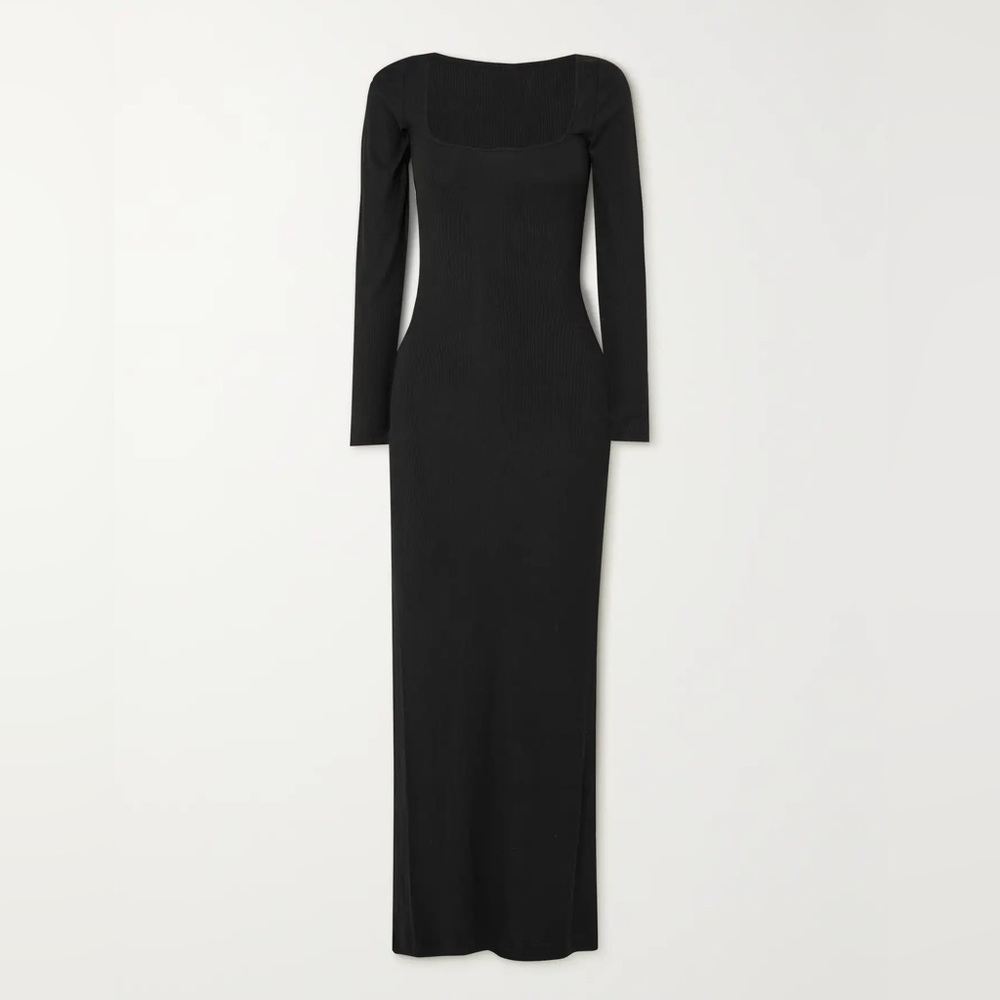 Skims Black Soft Lounge Long Sleeve Dress Ribbed Size Small